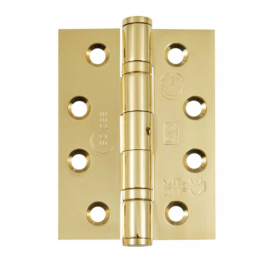 Eclipse 4 inch (102mm) Ball Bearing Hinge Grade 13 Square Ends - Polished Brass (Pack of 3)